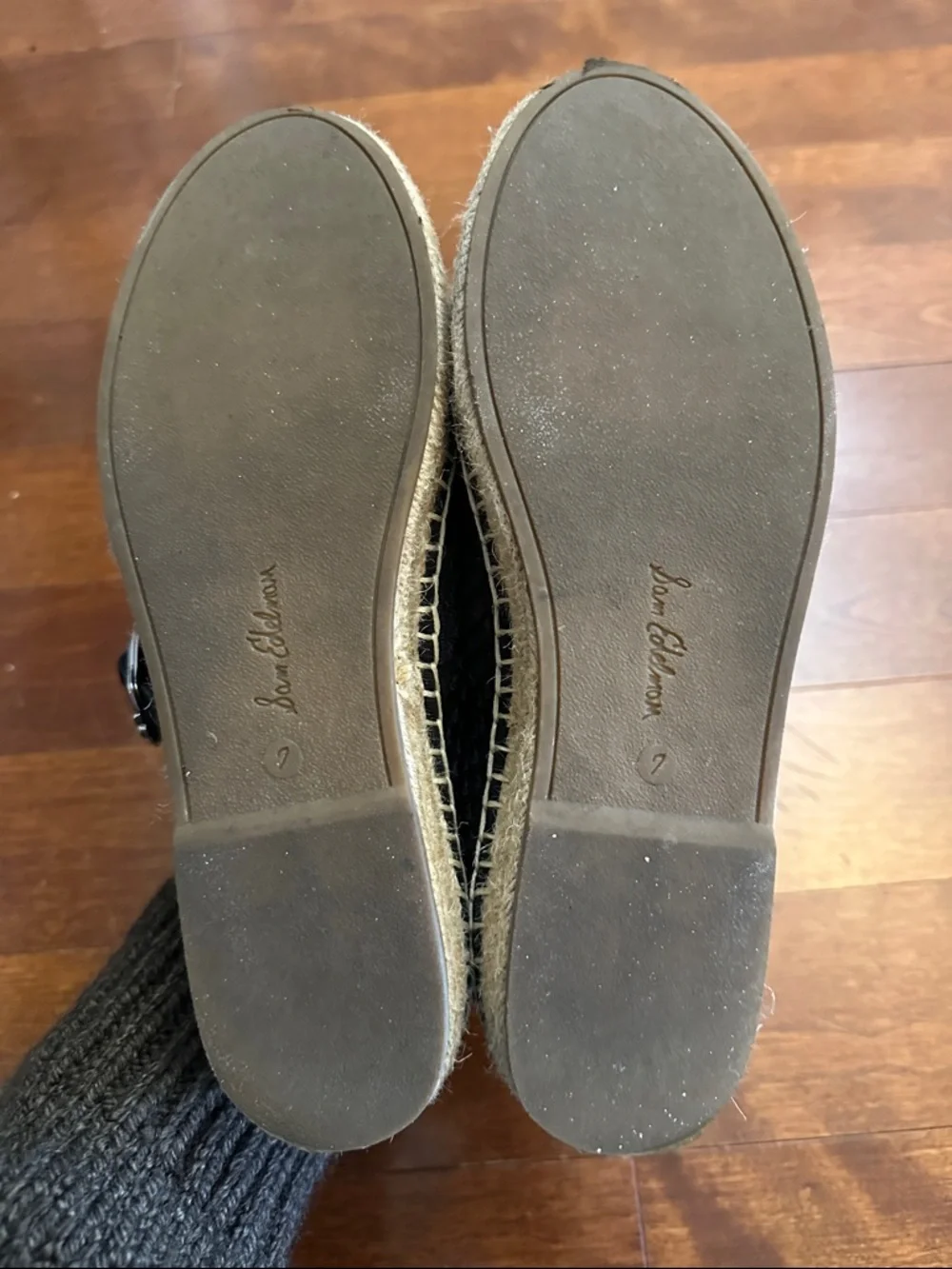 Sam Edelman Black Mesh Mary Jane Espadrille Flats with Natural Jute Trim